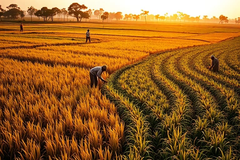 Agricultural field with farmers